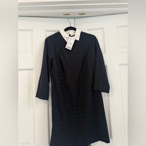 Mango Navy and Green Checkered Long Sleeve Dress